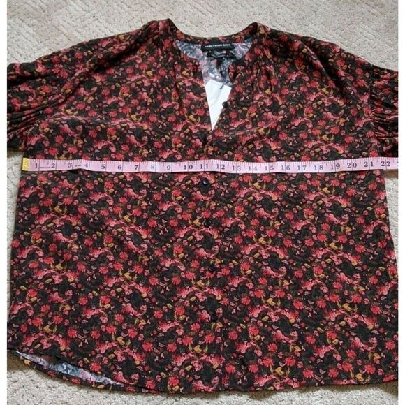 Something Navy Women Top Floral Moody Ruffle Button Down Casual Oversized Small - Picture 7 of 13